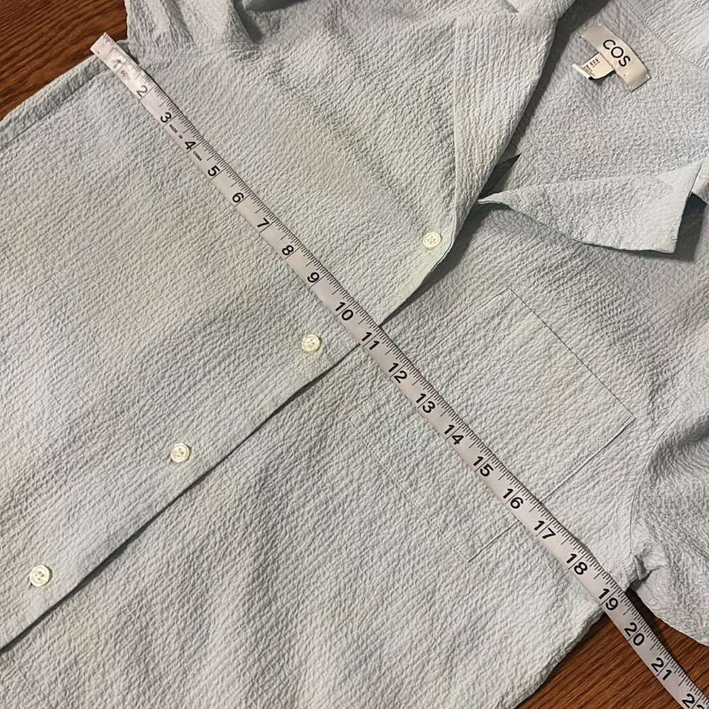 COS camp collar textured button up shirt short sleeve Light Blue Textured relax - Picture 14 of 16